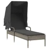 szürke polyrattan napozóágy tetővel és asztallal