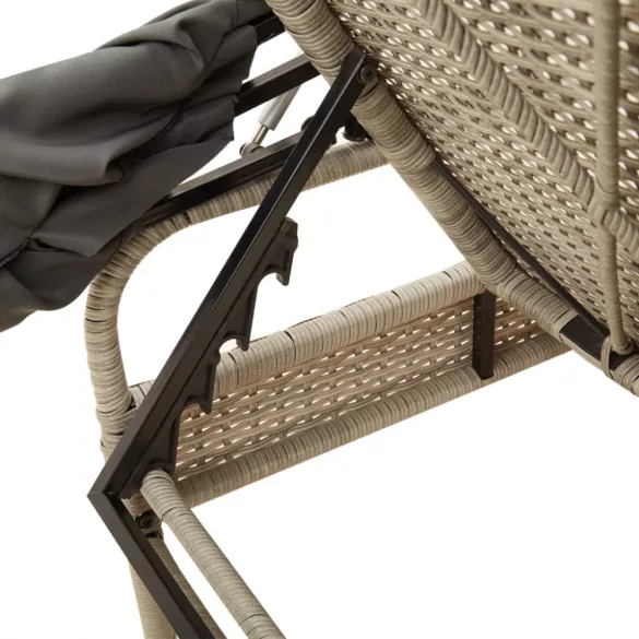 világosszürke polyrattan napozóágy tetővel és asztallal
