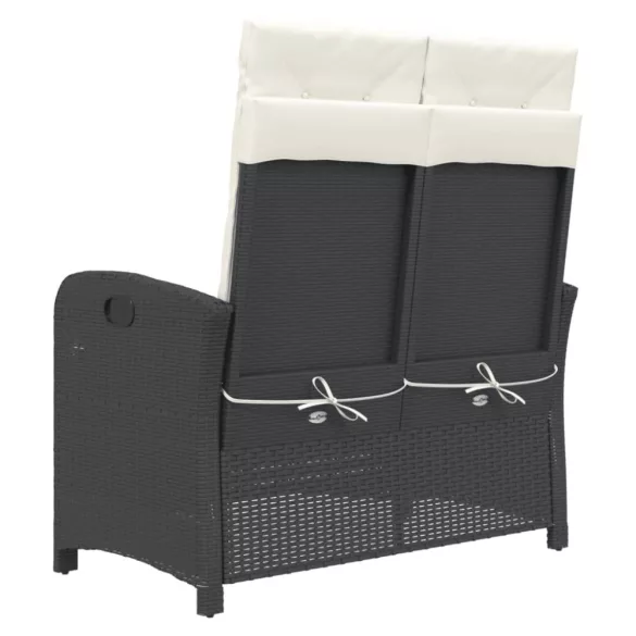 fekete polyrattan dönthető kerti pad párnával