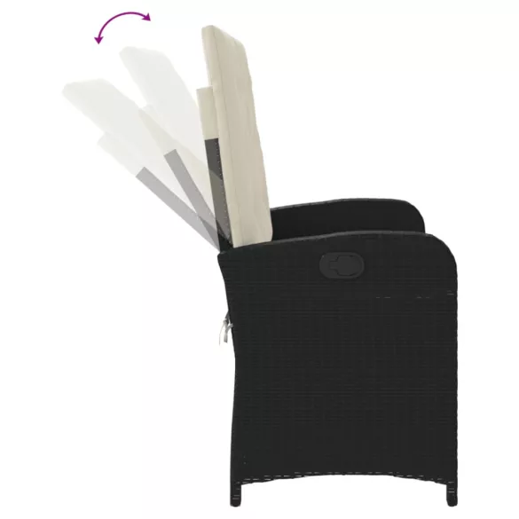 fekete polyrattan dönthető kerti pad párnával