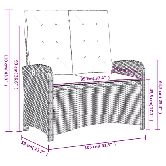 barna polyrattan dönthető kerti pad párnával
