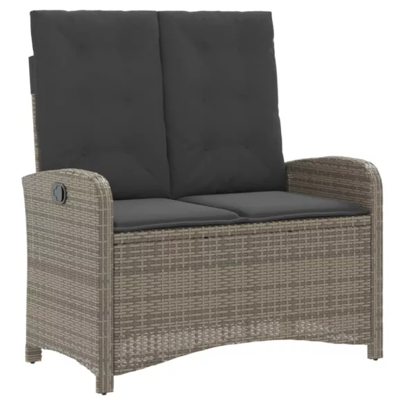 szürke polyrattan dönthető kerti pad párnával
