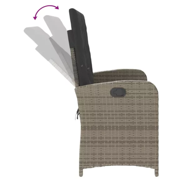 szürke polyrattan dönthető kerti pad párnával