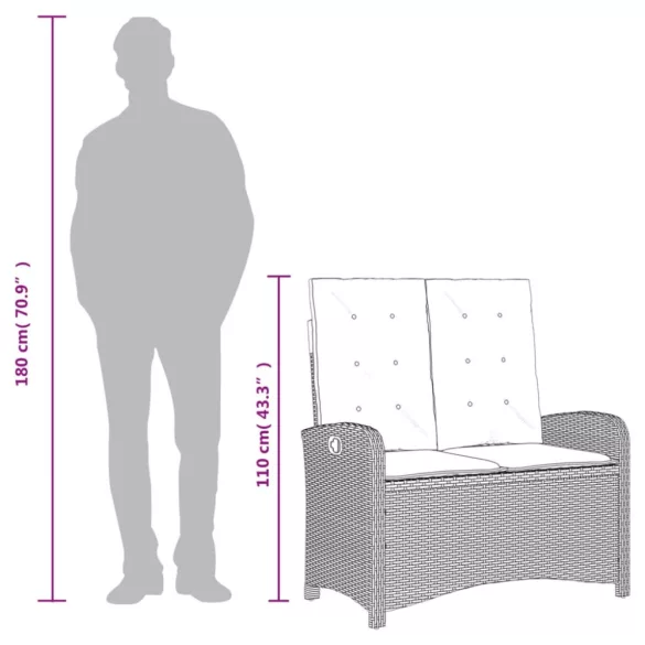 szürke polyrattan dönthető kerti pad párnával