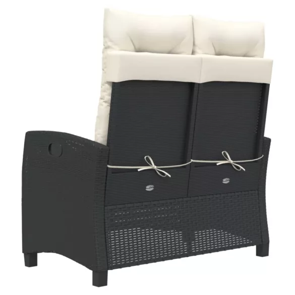 fekete polyrattan dönthető kerti pad párnával