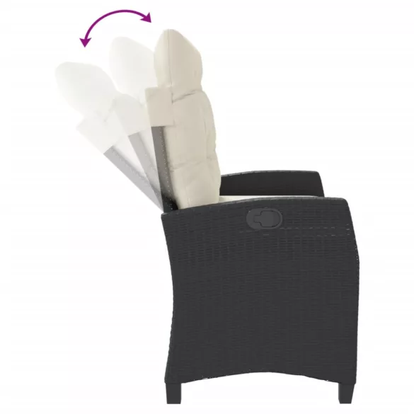 fekete polyrattan dönthető kerti pad párnával