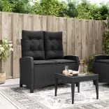fekete polyrattan dönthető kerti pad párnával