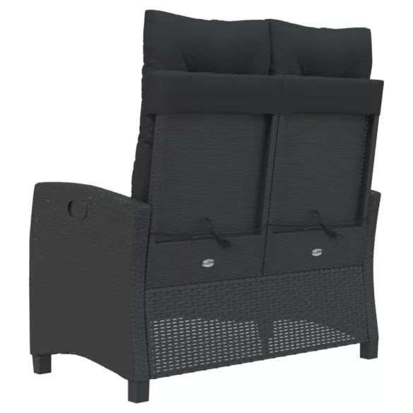 fekete polyrattan dönthető kerti pad párnával