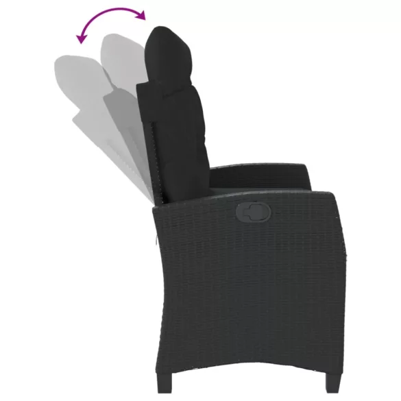 fekete polyrattan dönthető kerti pad párnával