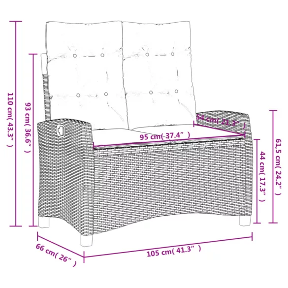 fekete polyrattan dönthető kerti pad párnával