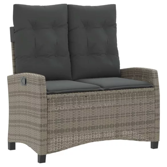 szürke polyrattan dönthető kerti pad párnával