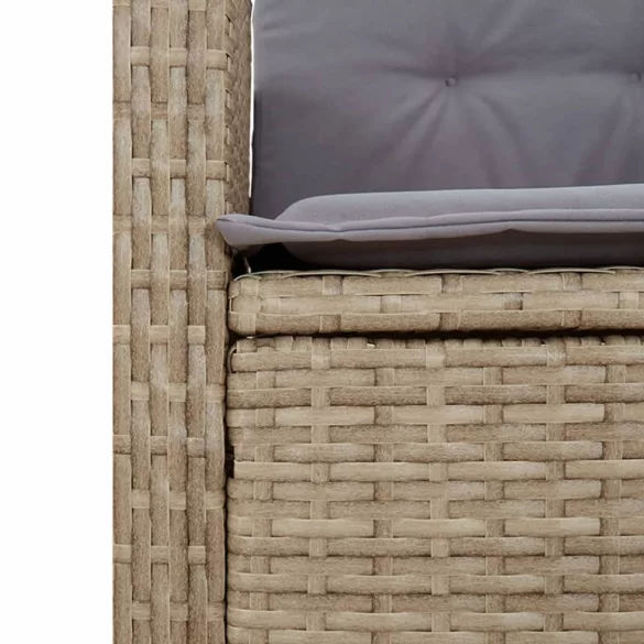 bézs polyrattan dönthető kerti pad párnával