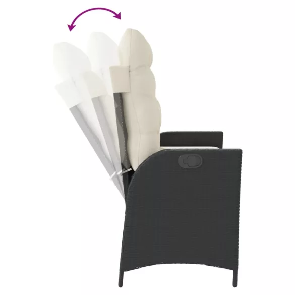 fekete polyrattan dönthető kerti pad párnával