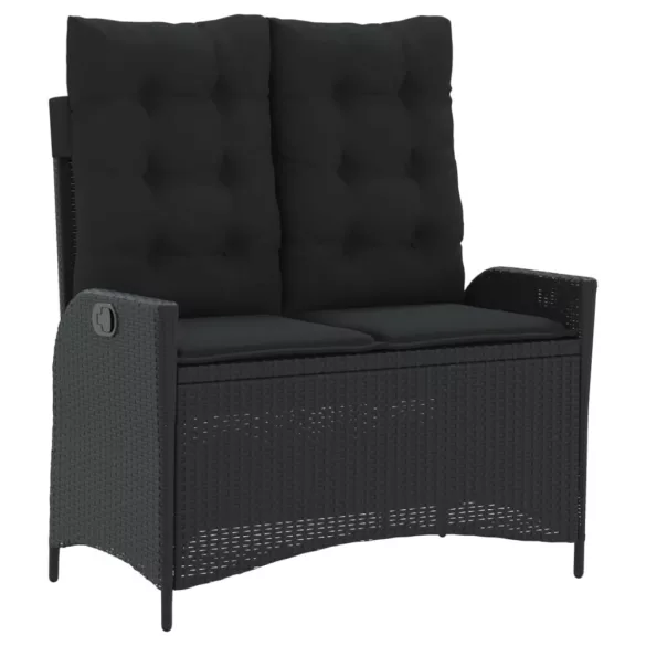 fekete polyrattan dönthető kerti pad párnával