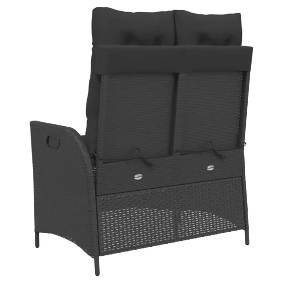 fekete polyrattan dönthető kerti pad párnával
