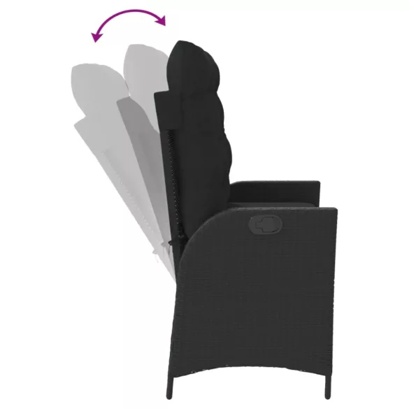 fekete polyrattan dönthető kerti pad párnával