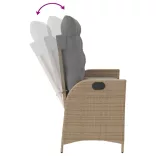 bézs polyrattan dönthető kerti pad párnával