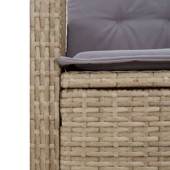 bézs polyrattan dönthető kerti pad párnával