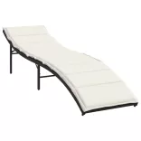 fekete polyrattan napozóágy párnával 55x199x50 cm
