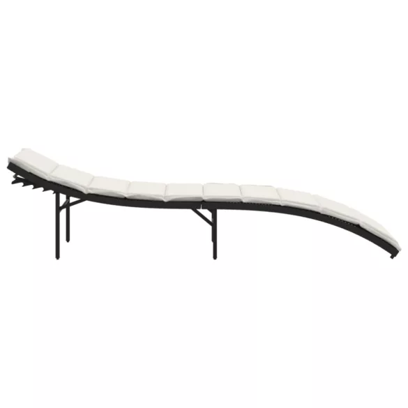 fekete polyrattan napozóágy párnával 55x199x50 cm