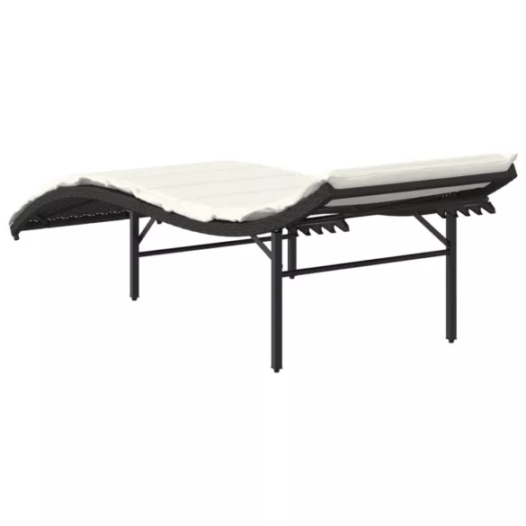 fekete polyrattan napozóágy párnával 55x199x50 cm