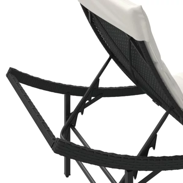 fekete polyrattan napozóágy párnával 55x199x50 cm
