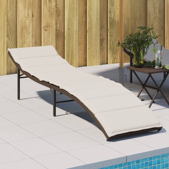 barna polyrattan napozóágy párnával 55x199x50 cm