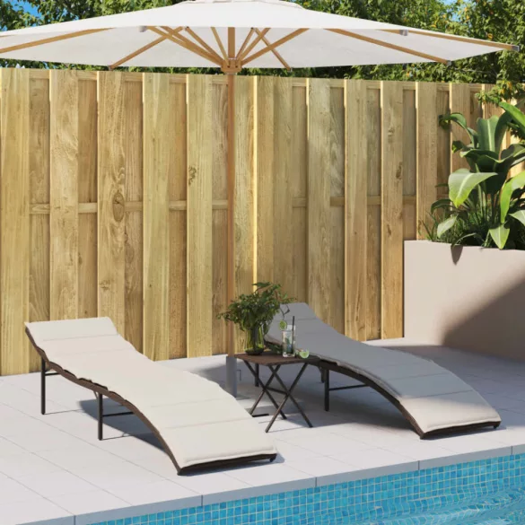 barna polyrattan napozóágy párnával 55x199x50 cm