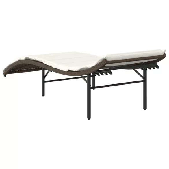 barna polyrattan napozóágy párnával 55x199x50 cm