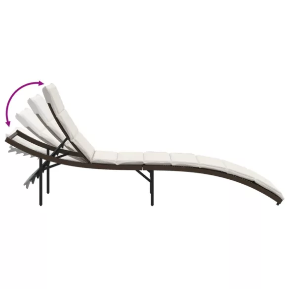 barna polyrattan napozóágy párnával 55x199x50 cm