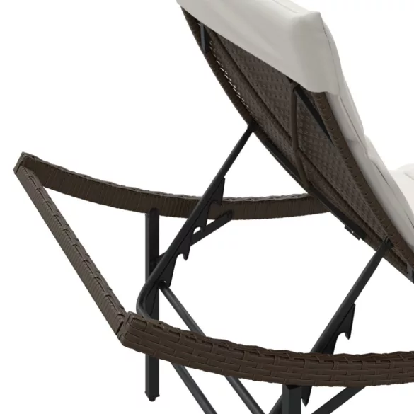 barna polyrattan napozóágy párnával 55x199x50 cm