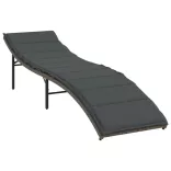 szürke polyrattan napozóágy párnával 55x199x50 cm
