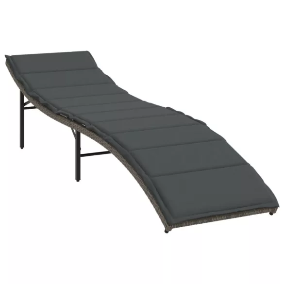 szürke polyrattan napozóágy párnával 55x199x50 cm