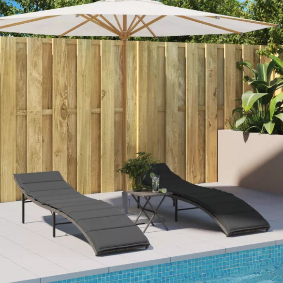szürke polyrattan napozóágy párnával 55x199x50 cm