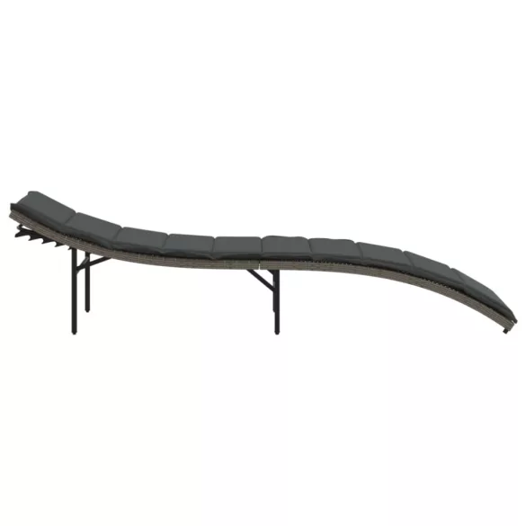 szürke polyrattan napozóágy párnával 55x199x50 cm