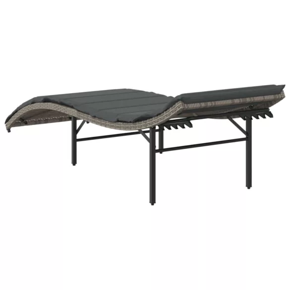 szürke polyrattan napozóágy párnával 55x199x50 cm