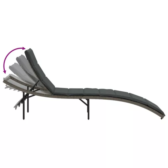 szürke polyrattan napozóágy párnával 55x199x50 cm