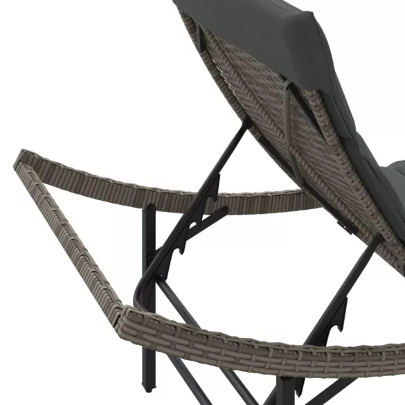 szürke polyrattan napozóágy párnával 55x199x50 cm