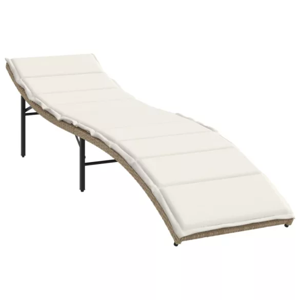 bézs polyrattan napozóágy párnával 55x199x50 cm