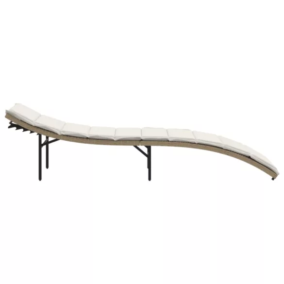 bézs polyrattan napozóágy párnával 55x199x50 cm