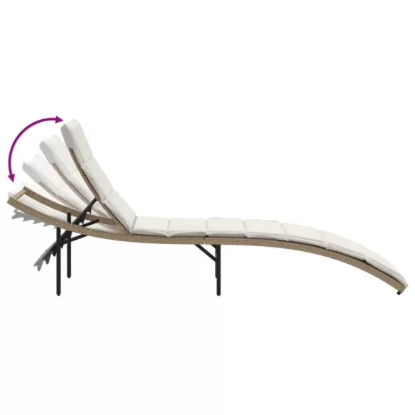 bézs polyrattan napozóágy párnával 55x199x50 cm
