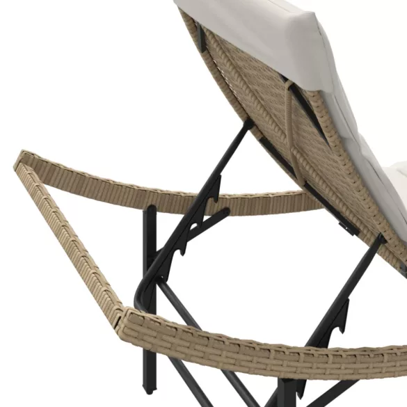 bézs polyrattan napozóágy párnával 55x199x50 cm