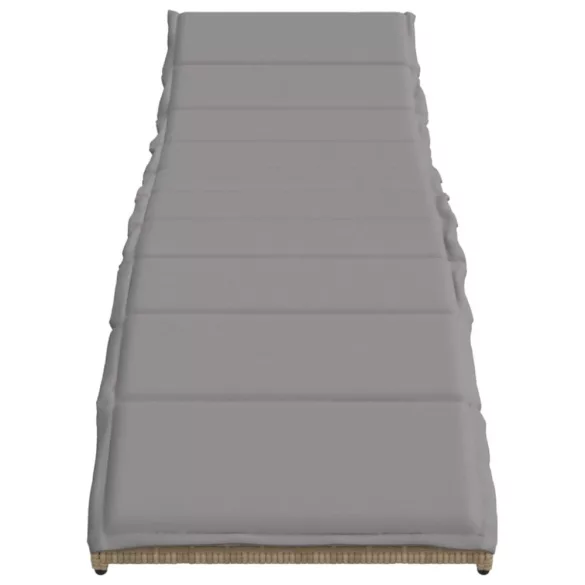bézs polyrattan napozóágy párnával 55x199x50 cm