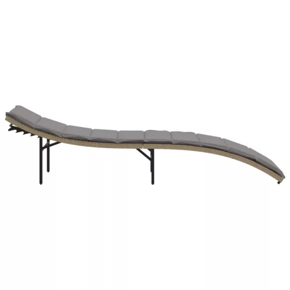 bézs polyrattan napozóágy párnával 55x199x50 cm