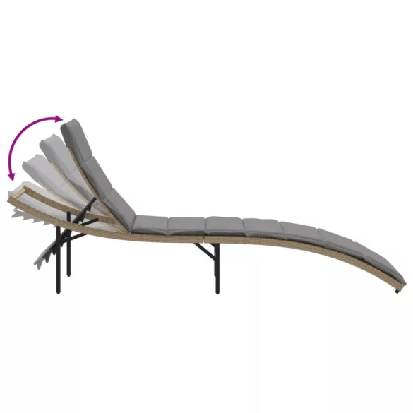 bézs polyrattan napozóágy párnával 55x199x50 cm