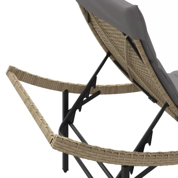 bézs polyrattan napozóágy párnával 55x199x50 cm