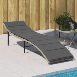   világosszürke polyrattan napozóágy párnával 55x199x50 cm