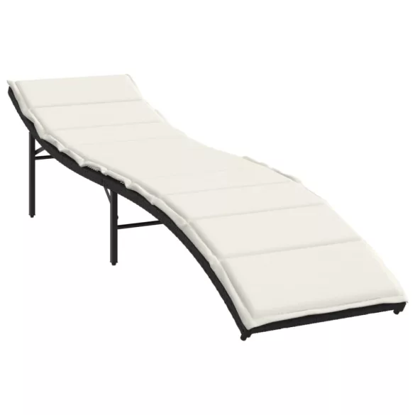 2 db fekete polyrattan napozóágy asztallal