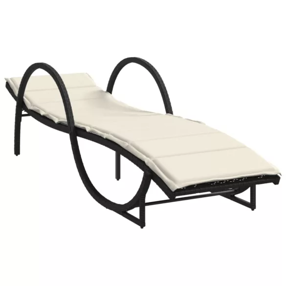 fekete polyrattan napozóágy párnával 60 x 199 x 42 cm