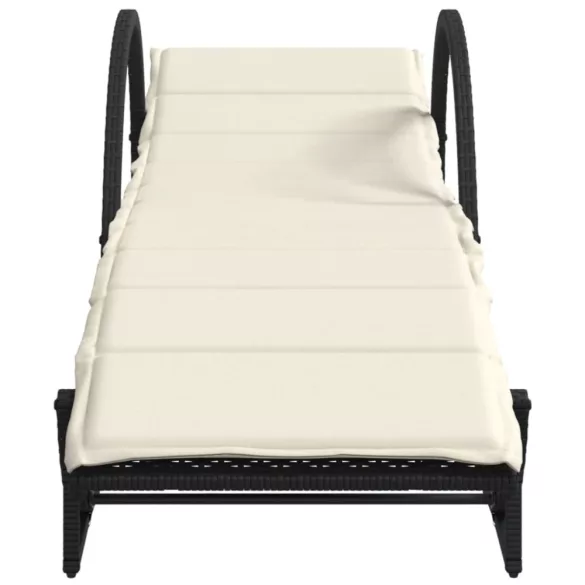 fekete polyrattan napozóágy párnával 60 x 199 x 42 cm